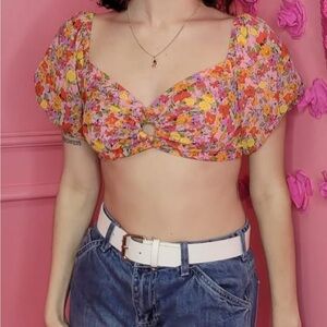 Floral Puff Sleeve Crop Top